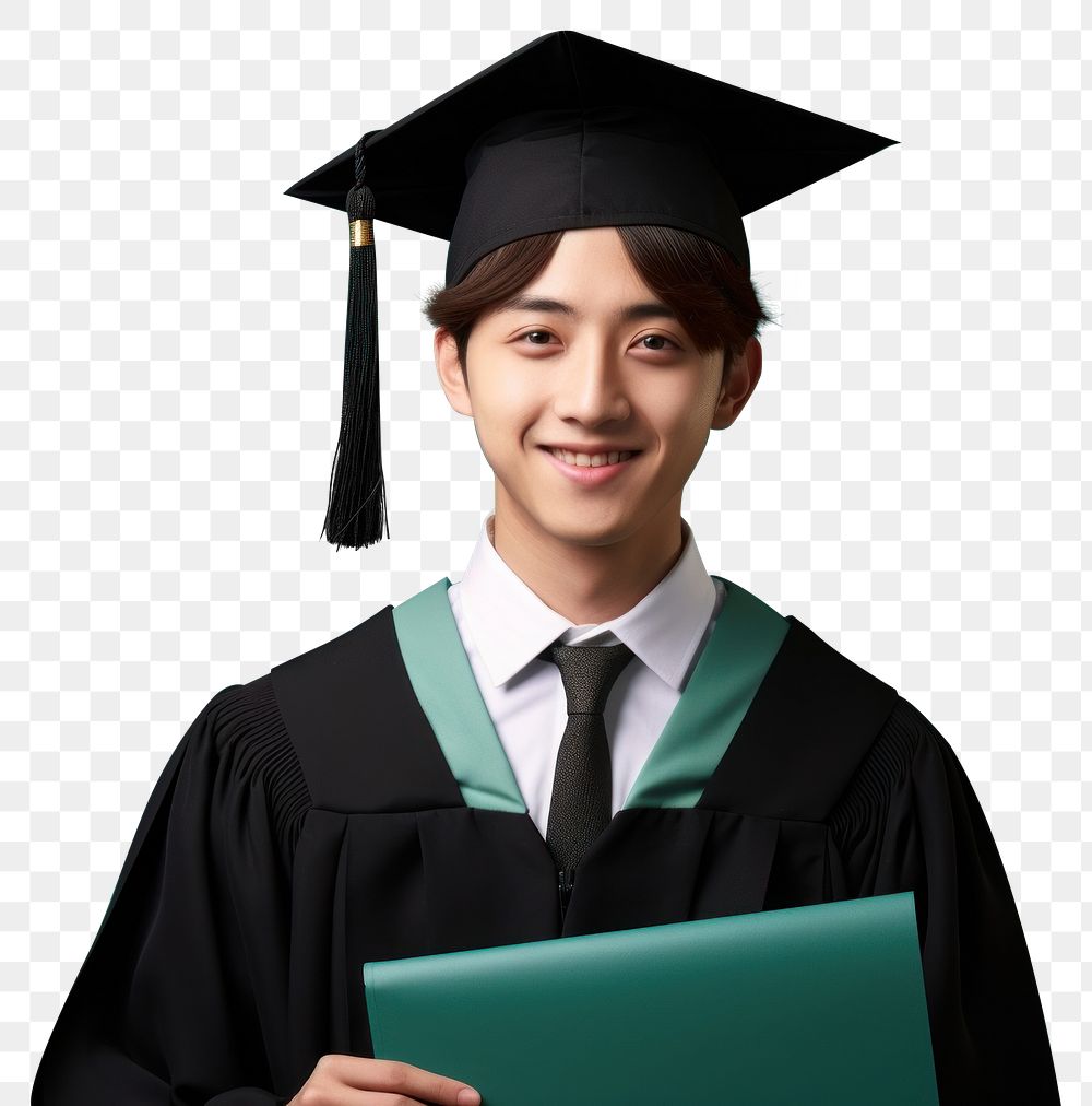 photo of *a student graduation taiwanese men*, isolated on color background --ar 3:2 --style raw