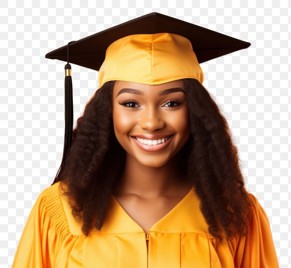 PNG  A student graduation african woman intelligence mortarboard certificate. AI generated Image by rawpixel.