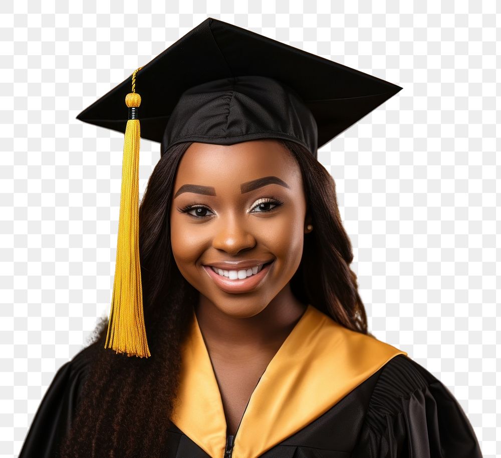 PNG  A student graduation african woman intelligence certificate achievement. AI generated Image by rawpixel.