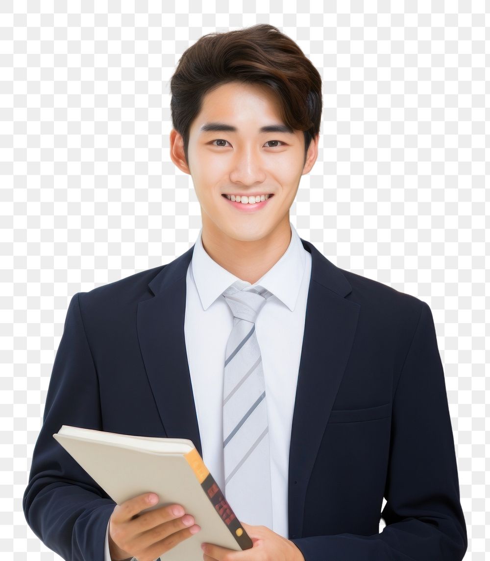 PNG  A smile student adult men holding book technology happiness accessory. AI generated Image by rawpixel.