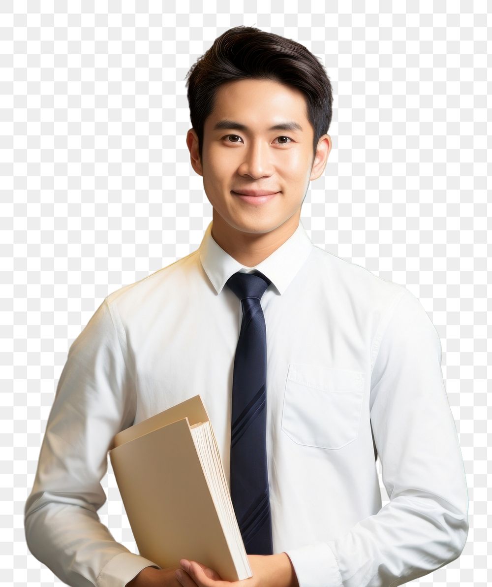PNG  A smile student adult men holding book portrait shirt tie. AI generated Image by rawpixel.
