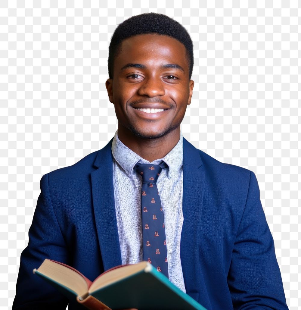 PNG  A smile student african men holding book portrait reading adult. AI generated Image by rawpixel.