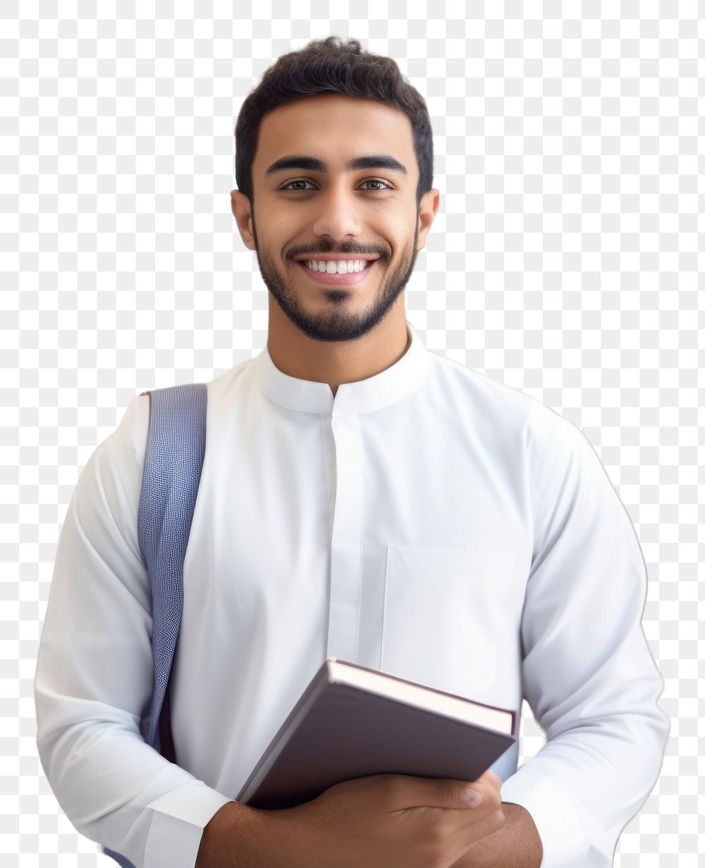 PNG  A smile student arab men holding book adult architecture happiness. AI generated Image by rawpixel.