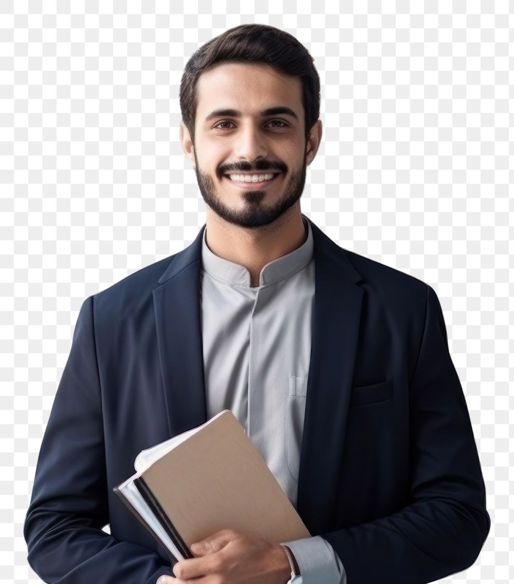 PNG  A smile student arab men holding book portrait adult happiness. AI generated Image by rawpixel.