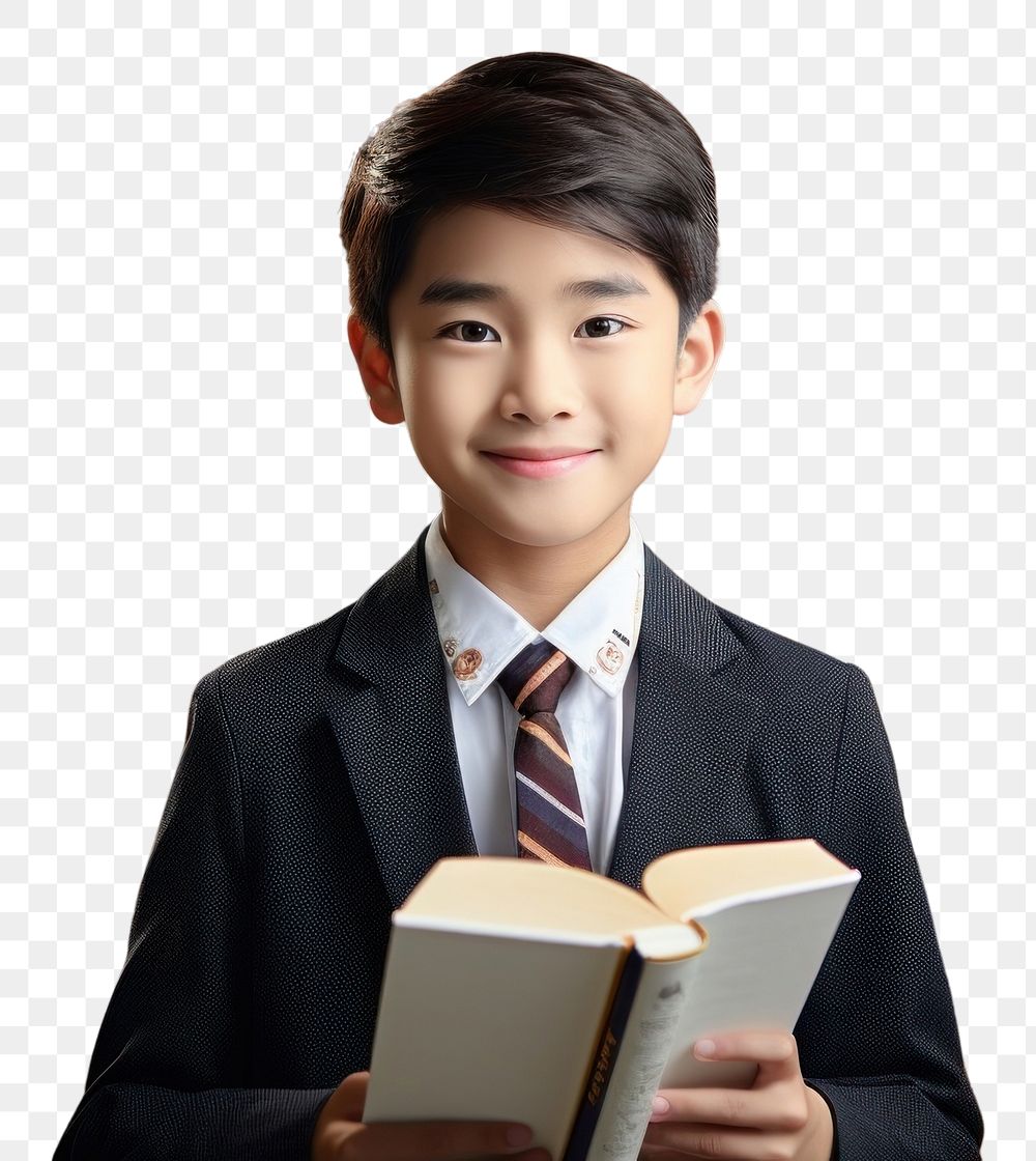 PNG  A smile student asian boy holding book publication portrait reading. AI generated Image by rawpixel.