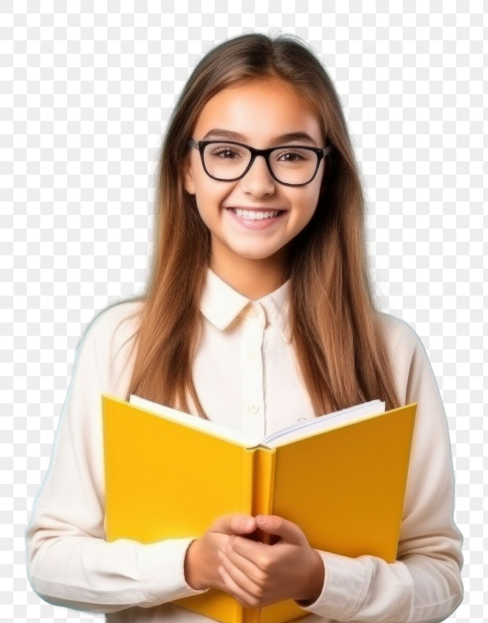 PNG  A smile student girl holding book publication glasses reading. AI generated Image by rawpixel.