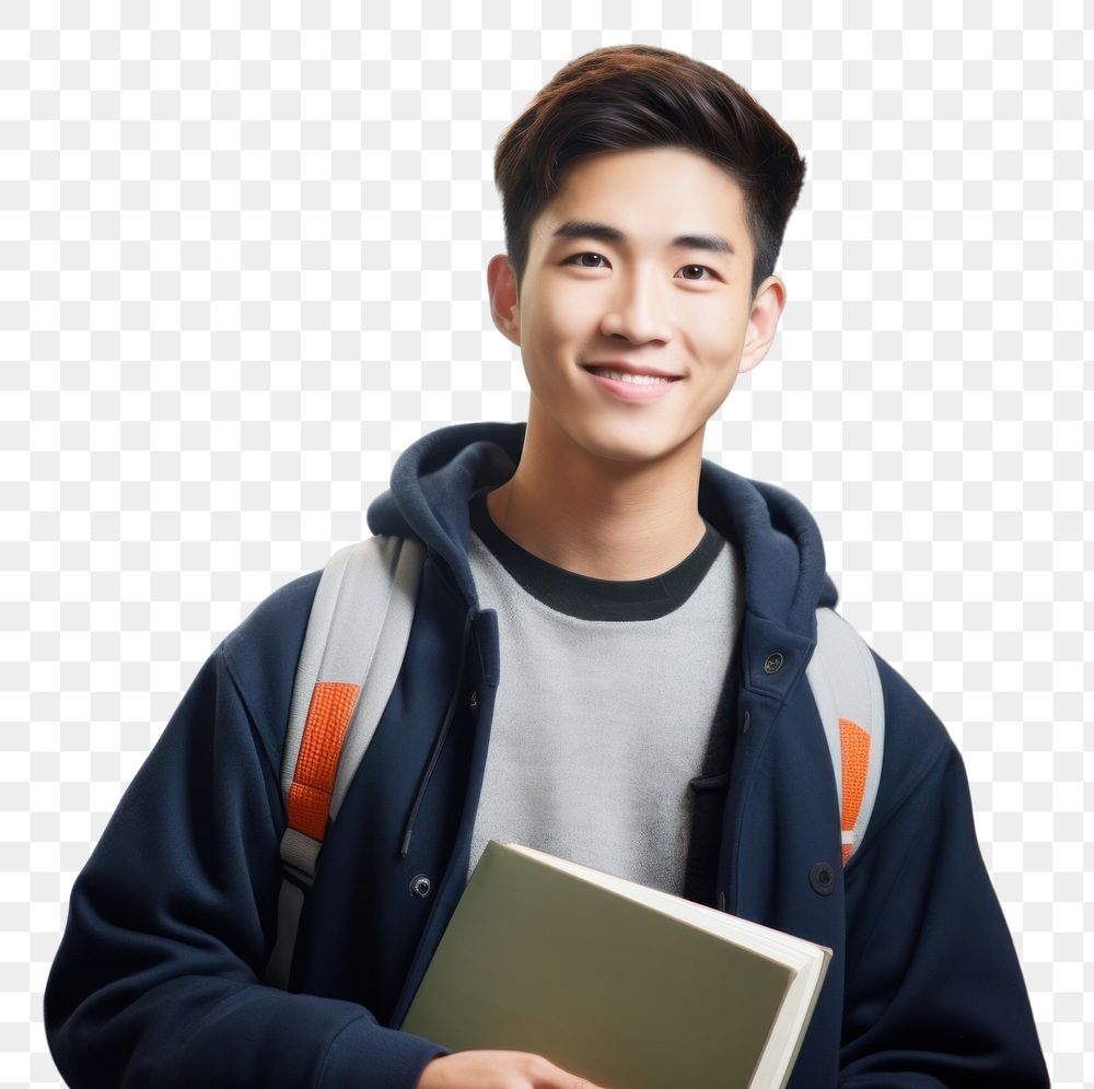 PNG  A smile student Taiwanese men holding book portrait intelligence architecture. AI generated Image by rawpixel.