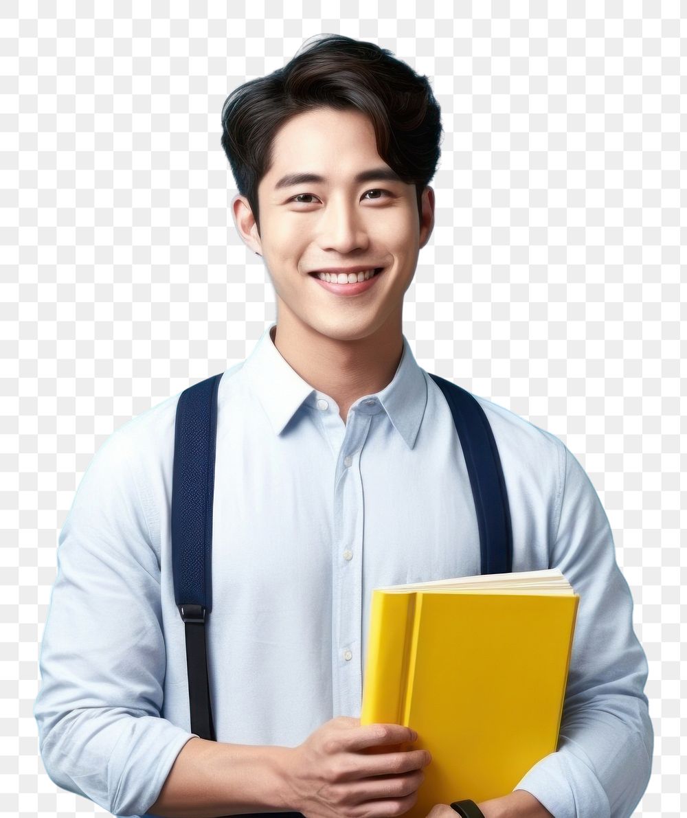 PNG  A smile student Taiwanese men holding book happiness portrait standing. AI generated Image by rawpixel.