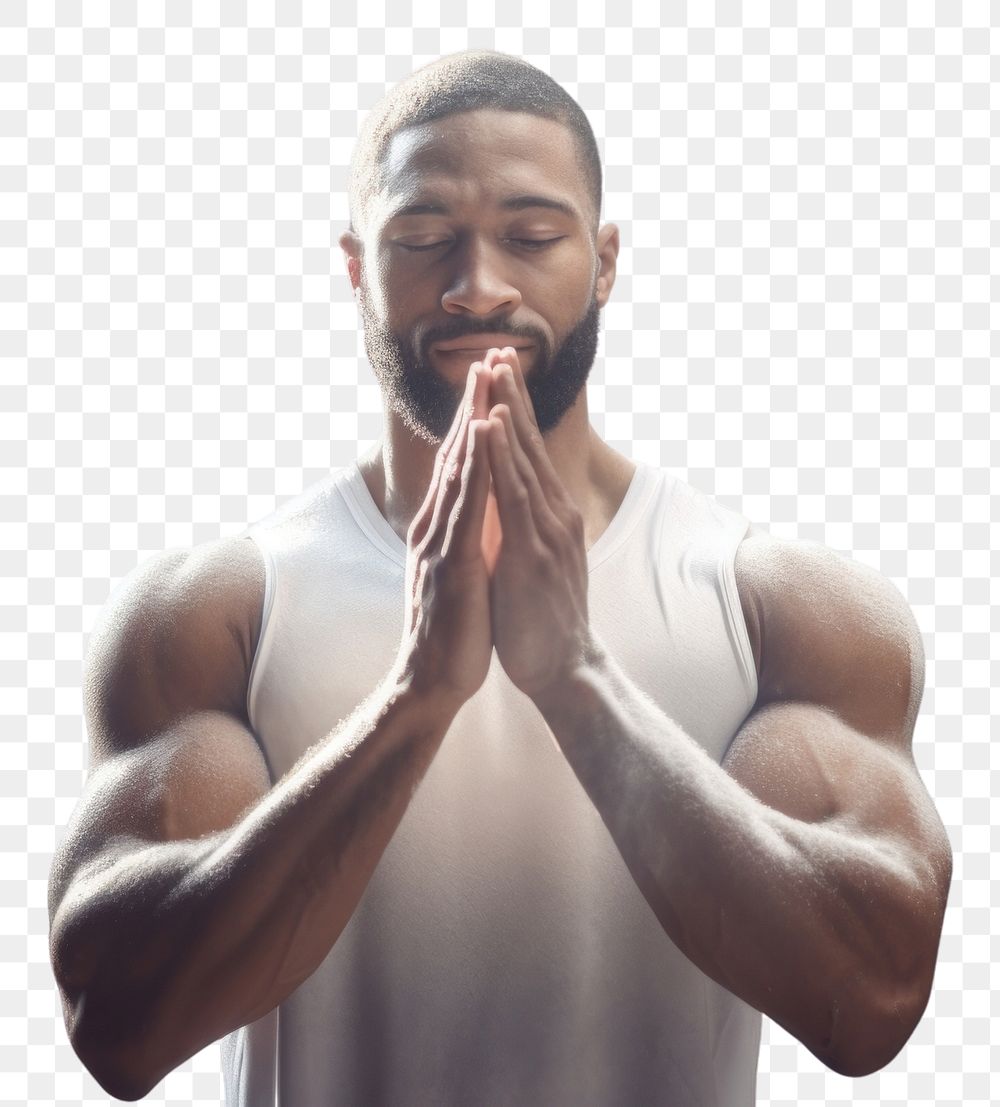 PNG  Weightlifter clapping hands adult spirituality bodybuilding. AI generated Image by rawpixel.