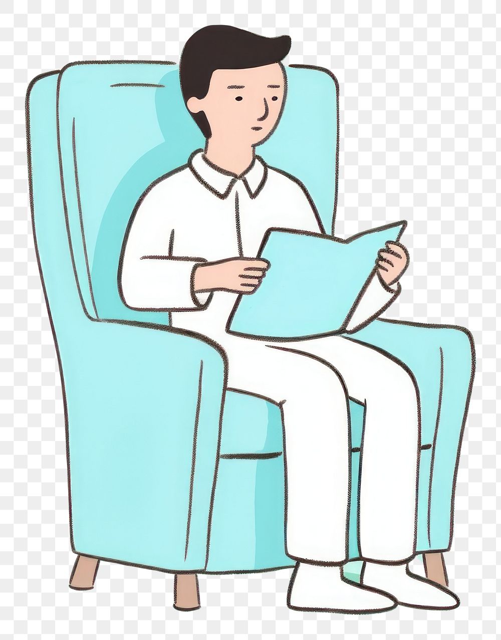PNG Man working on tablet on an armchair furniture reading drawing. AI generated Image by rawpixel.