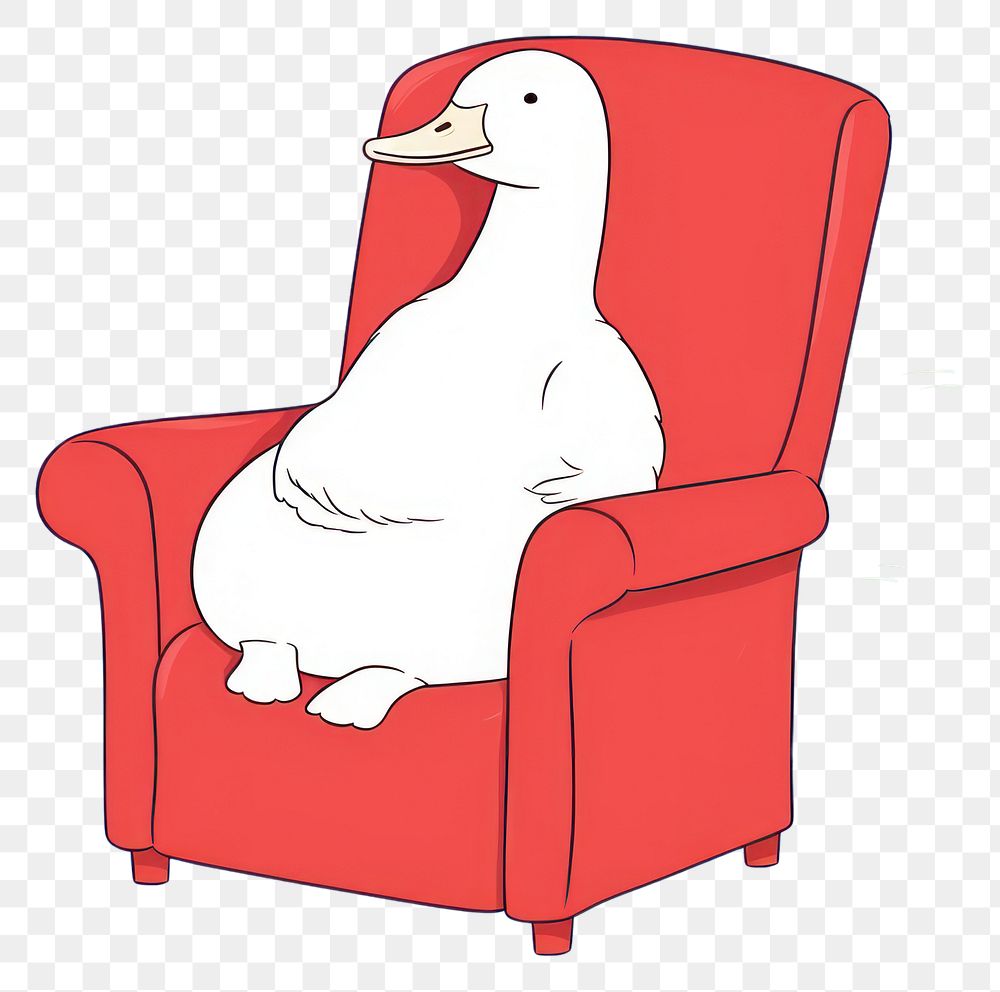 PNG Lazy white duck on the red armchair furniture cartoon animal. AI generated Image by rawpixel.