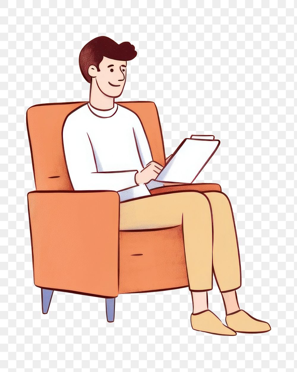 PNG Man working on tablet on an armchair furniture sitting reading. AI generated Image by rawpixel.