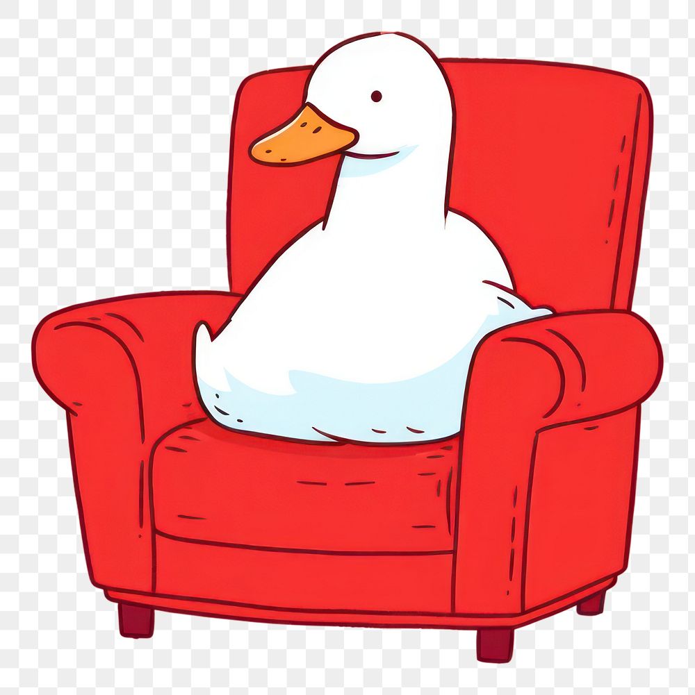 PNG Lazy white duck on the red armchair furniture cartoon animal. AI generated Image by rawpixel.