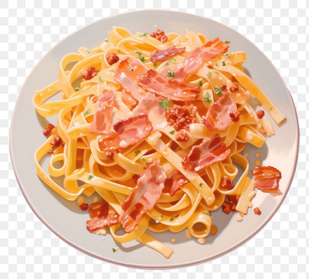PNG Pasta plate spaghetti bacon. AI generated Image by rawpixel.