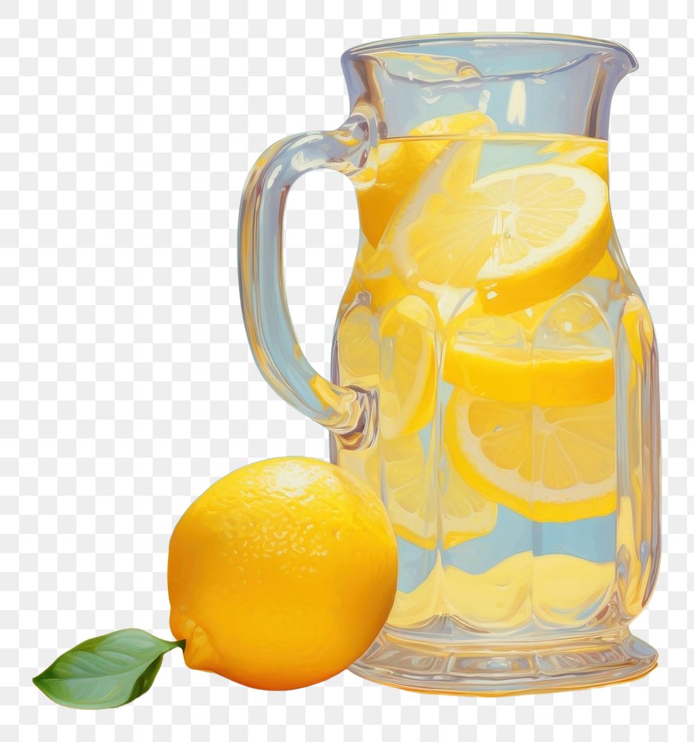 PNG Glass of lemonade painting drink jug. AI generated Image by rawpixel.