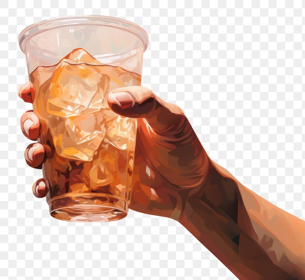 PNG Hand holding a plastic glass of iced coffee drinking refreshment freshness. AI generated Image by rawpixel.