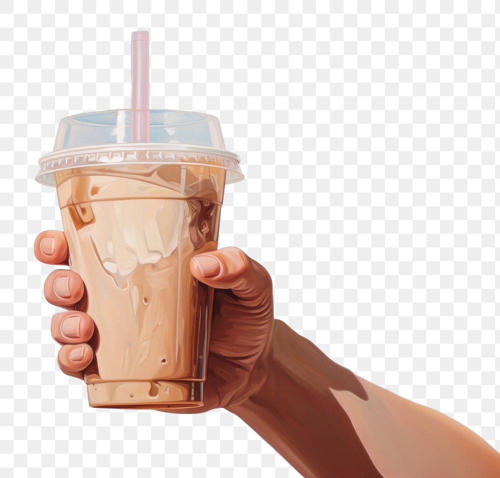 PNG Hand holding a plastic glass of iced coffee drink refreshment disposable. AI generated Image by rawpixel.