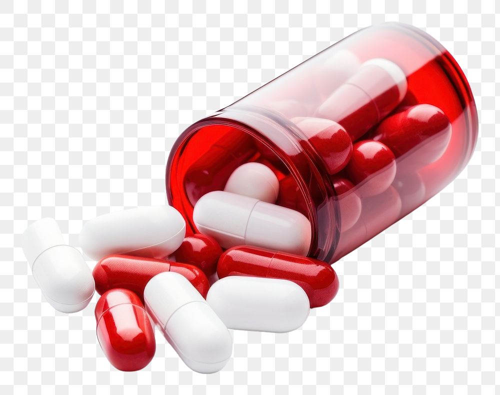 PNG Red white capsule pill antioxidant medication. AI generated Image by rawpixel.