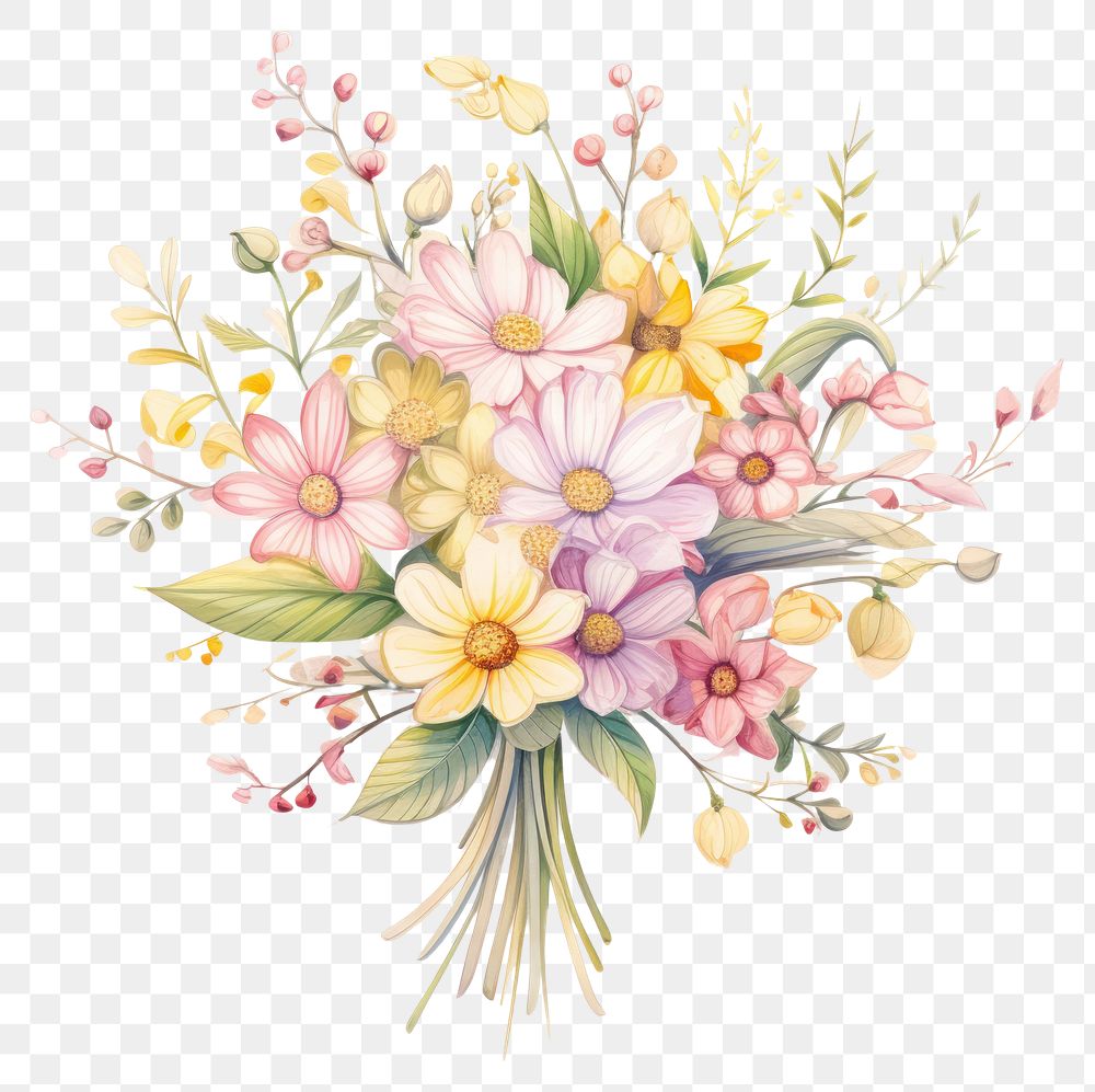 PNG Flower bouquet drawing plant white background. AI generated Image by rawpixel.
