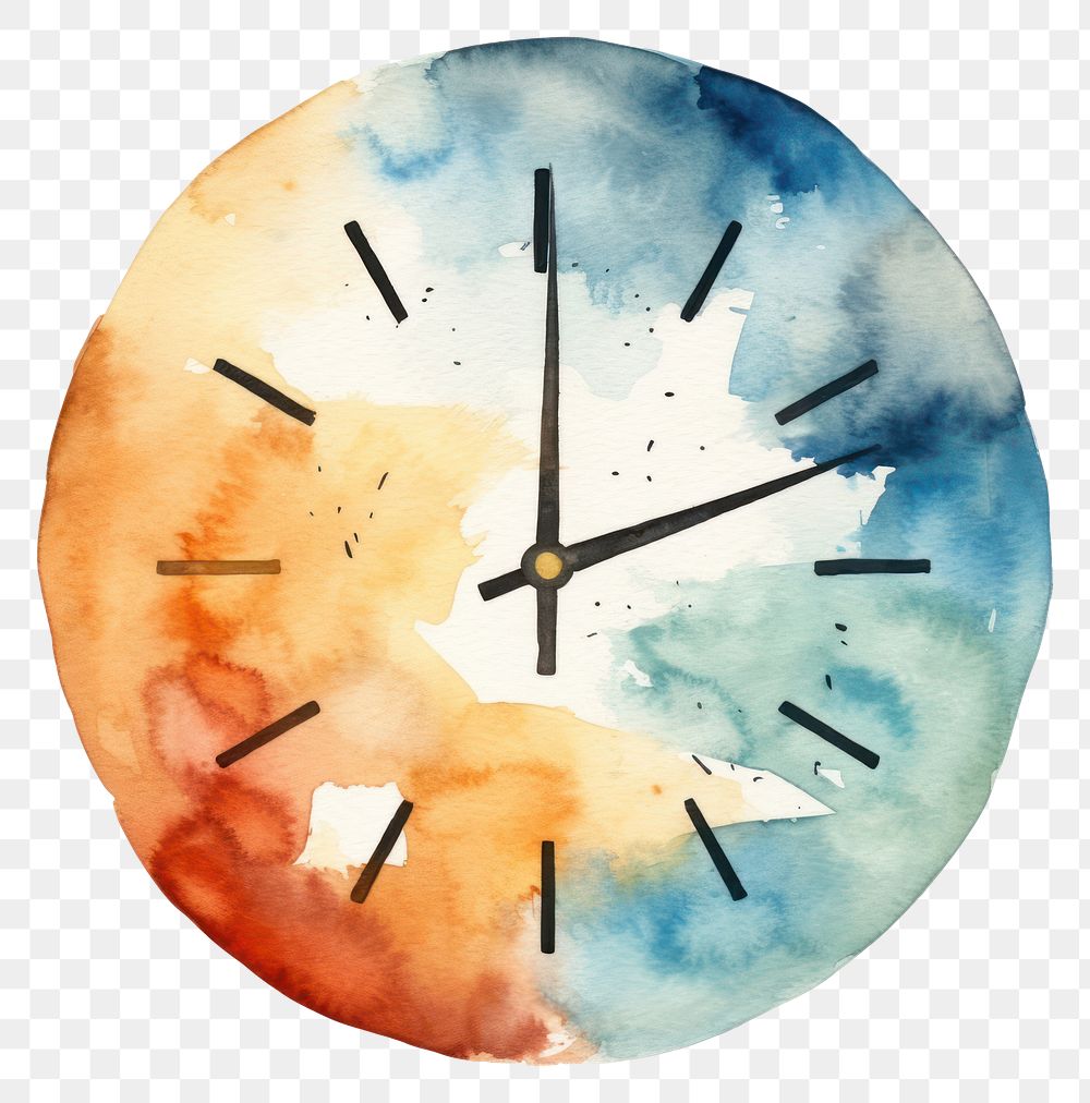 PNG Clock shape white background watercolor paint. AI generated Image by rawpixel.