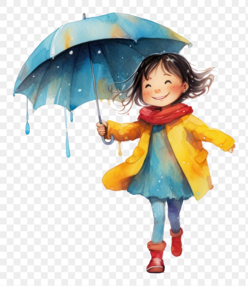 PNG  Asian girl walking in the rain child cute coat. AI generated Image by rawpixel.