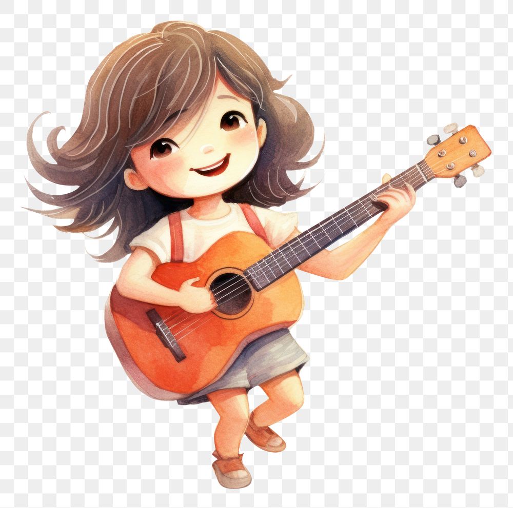 PNG  Little asian girl singer guitar cute performance. AI generated Image by rawpixel.