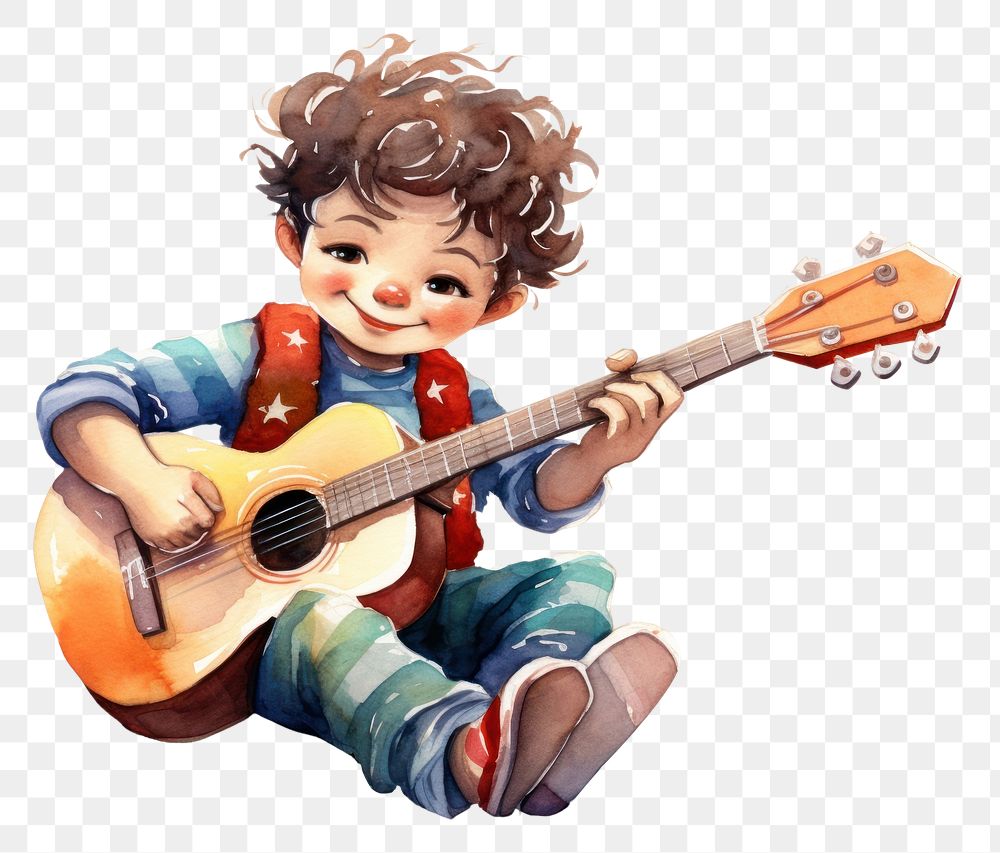 PNG  Mexican little boy playing guitar musician cute performance. AI generated Image by rawpixel.