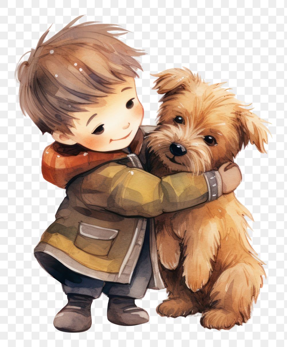 PNG  Boy hug a dog mammal puppy cute. AI generated Image by rawpixel.