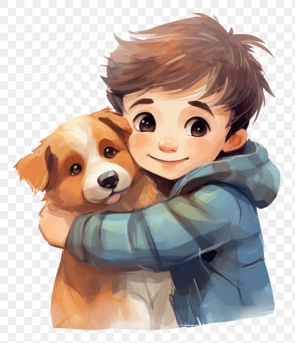 PNG  Boy hug a dog portrait mammal puppy. AI generated Image by rawpixel.