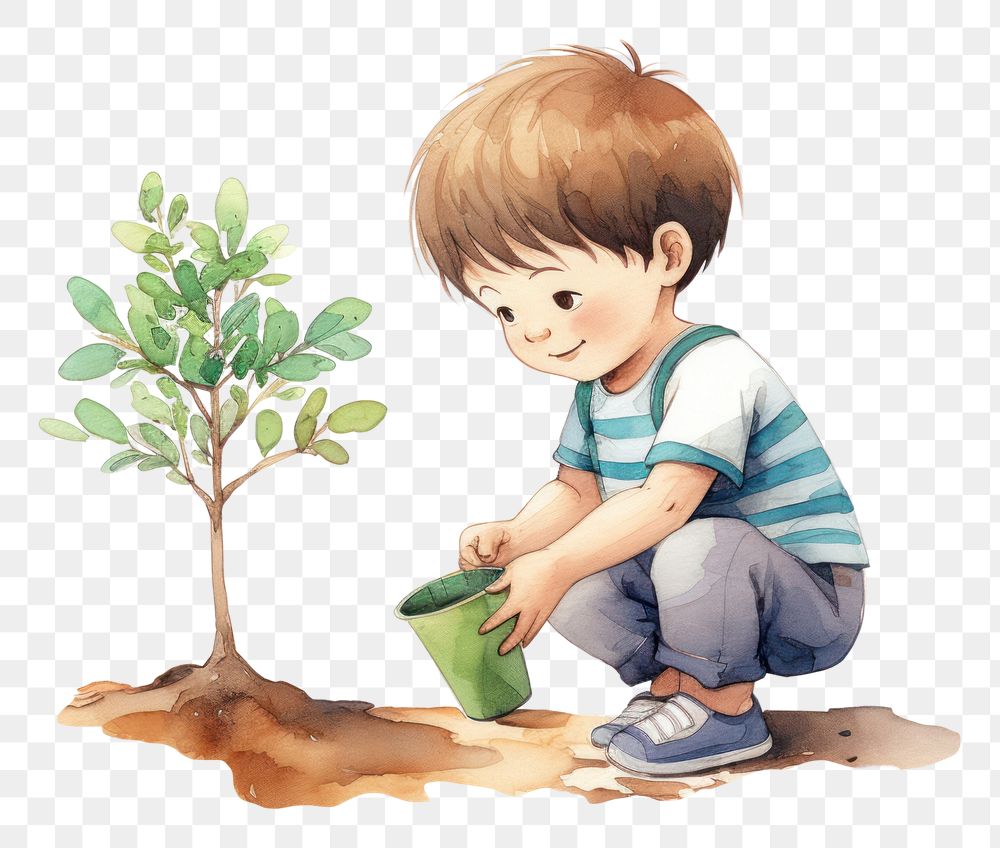 PNG  Plant a tree outdoors child cute. AI generated Image by rawpixel.