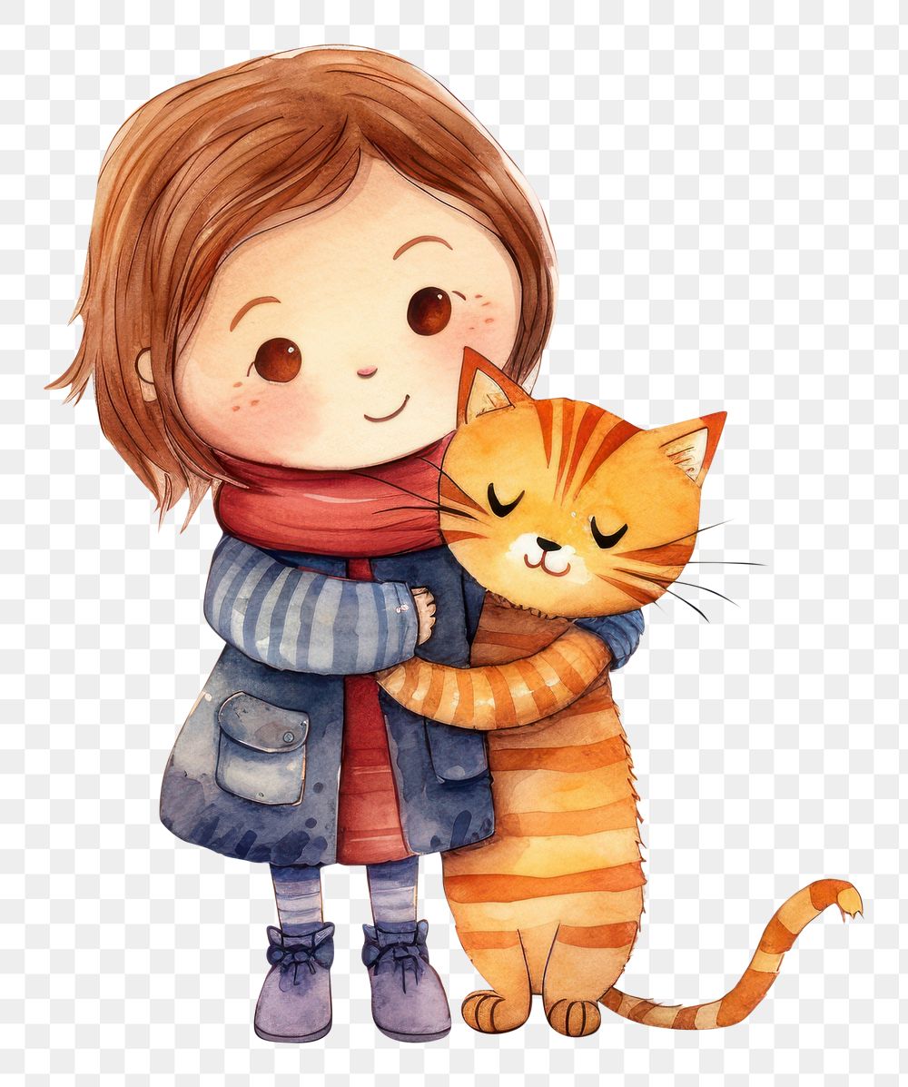 PNG  Girl hug a cat representation portrait mammal. AI generated Image by rawpixel.