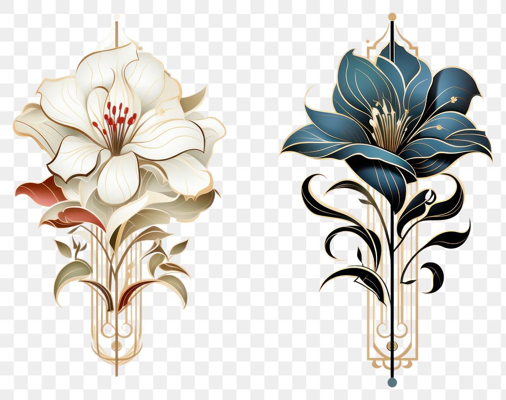 PNG Art-Deco Illustrations of flower pattern plant art. AI generated Image by rawpixel.