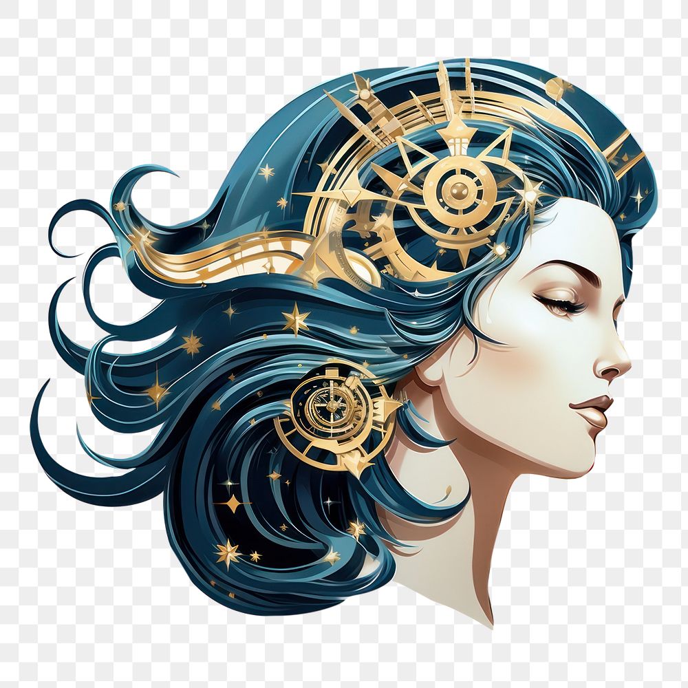 PNG Virgo portrait art white background. AI generated Image by rawpixel.