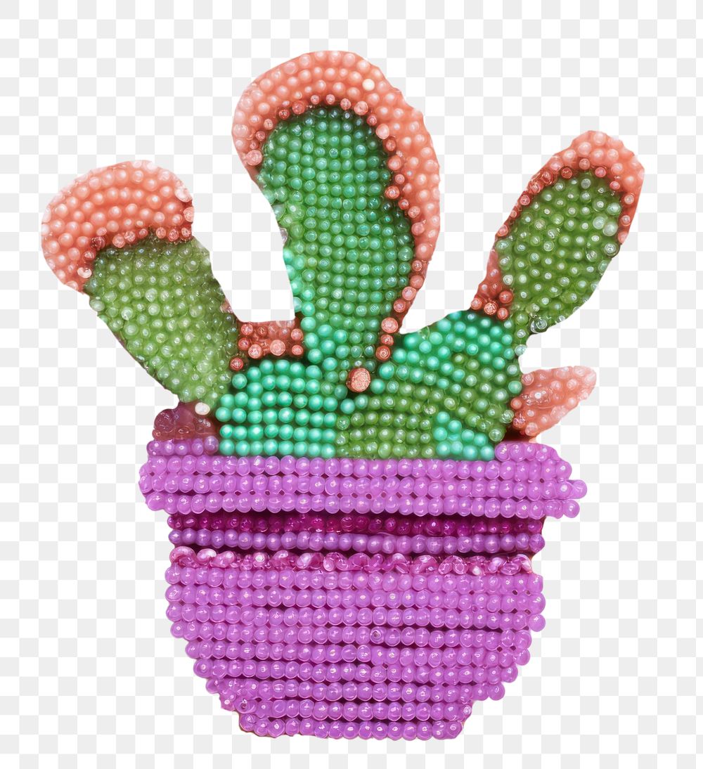 PNG Cactus in pot bead embroidery jewelry. AI generated Image by rawpixel.