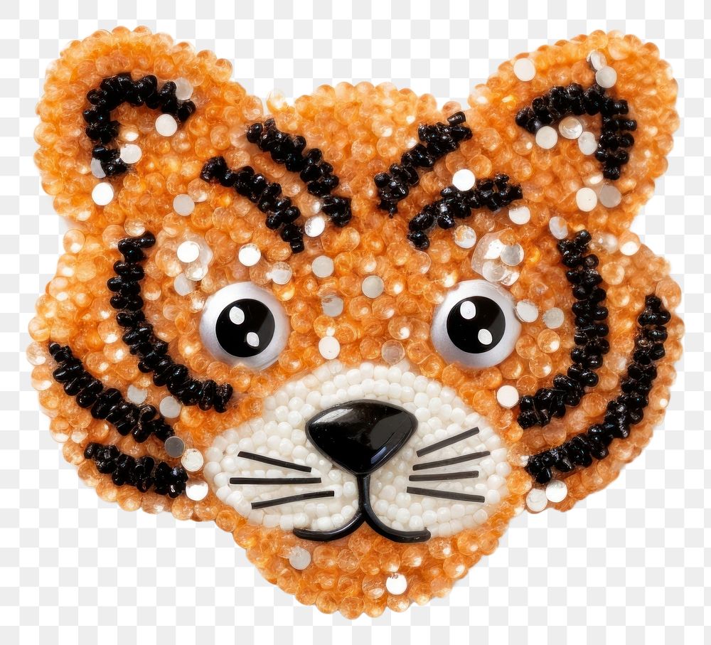 PNG Cute tiger cartoon brooch bead white background. AI generated Image by rawpixel.