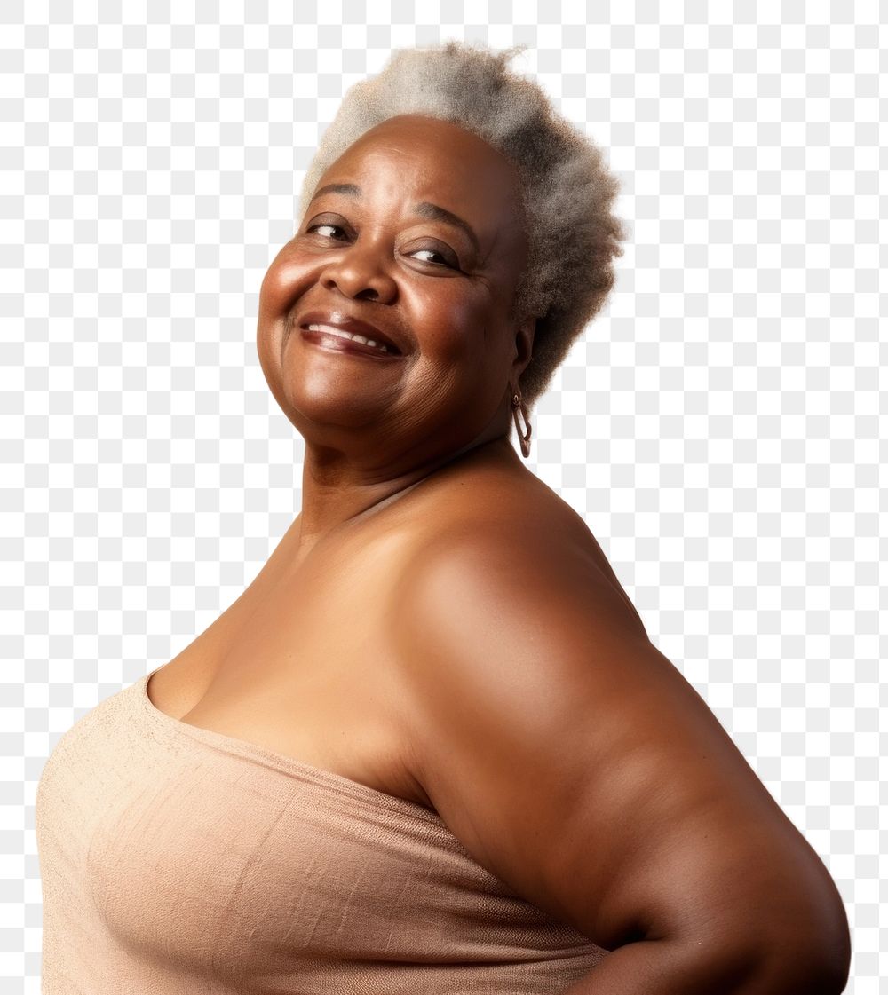 PNG  Senior black woman portrait laughing adult. AI generated Image by rawpixel.