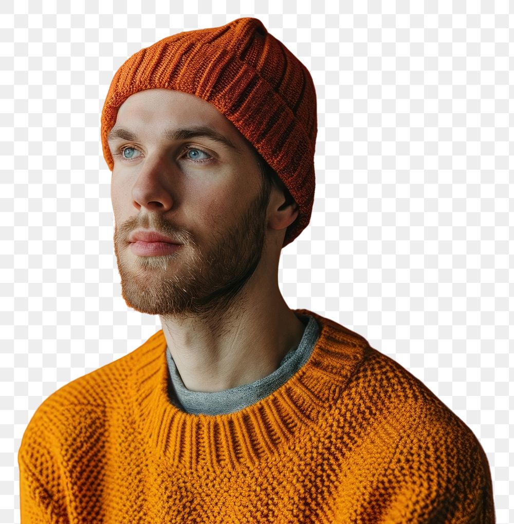 PNG  Sweater beanie headwear portrait. AI generated Image by rawpixel.