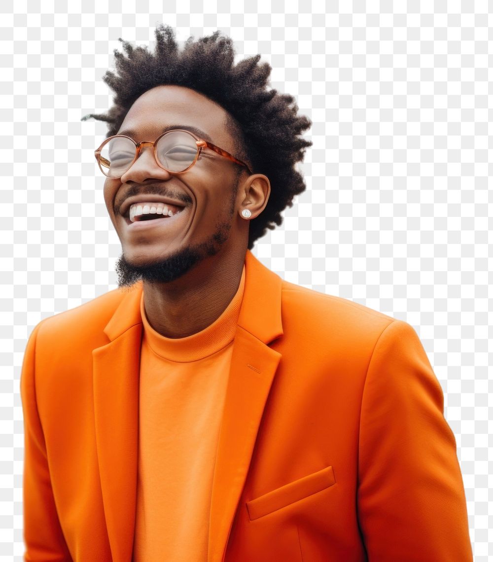 PNG  A mixed raced black young man smile laughing glasses. AI generated Image by rawpixel.