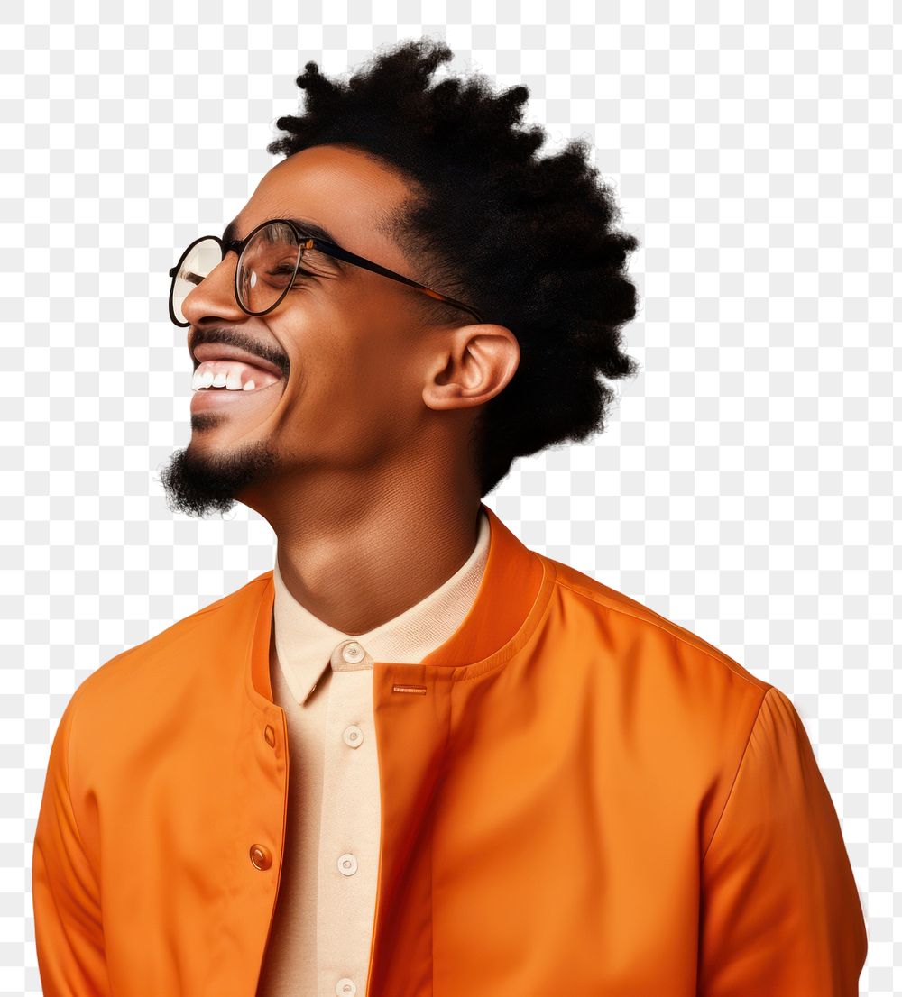 PNG A mixed raced black young man smile laughing glasses. AI generated Image by rawpixel.