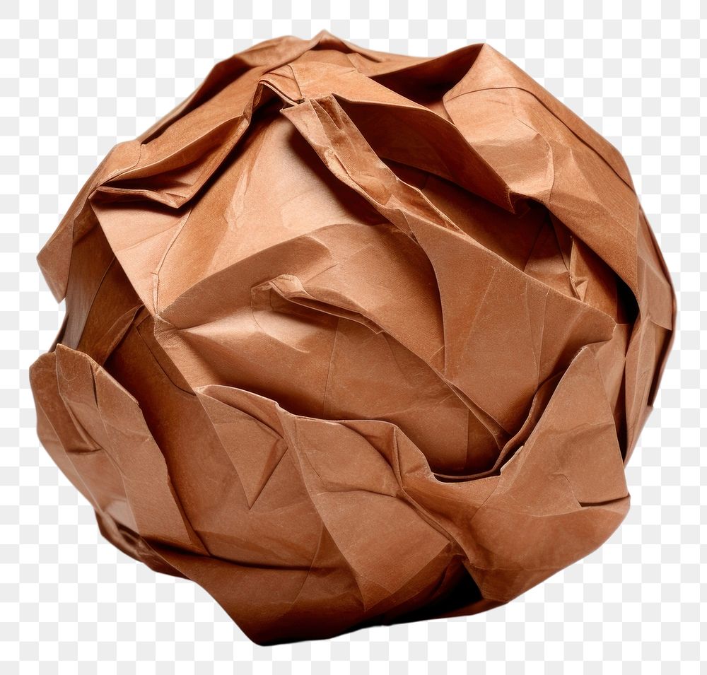 PNG Crumpled paper ball origami brown art. AI generated Image by rawpixel.