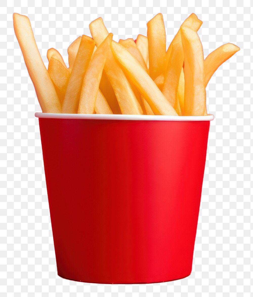 PNG French fries in red paper cup food red background freshness. AI generated Image by rawpixel.