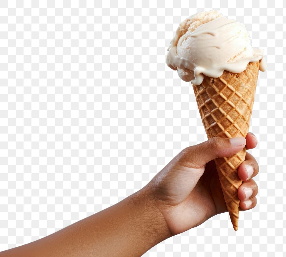 PNG A hand holding a melting earth ice-cream dessert waffle food. AI generated Image by rawpixel.