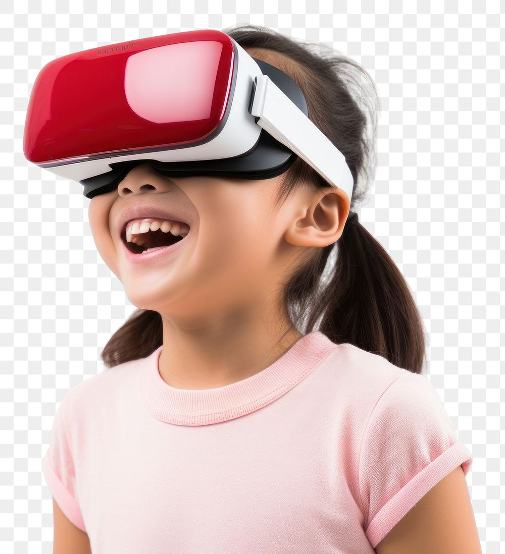 PNG Chinese child using virtual reality headset smiling looking white background. AI generated Image by rawpixel.