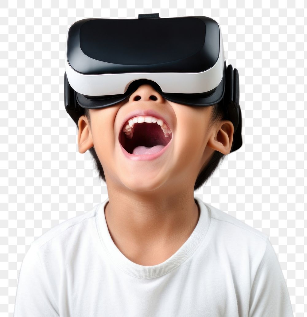 PNG Chinese child using virtual reality headset smiling accessories technology. AI generated Image by rawpixel.