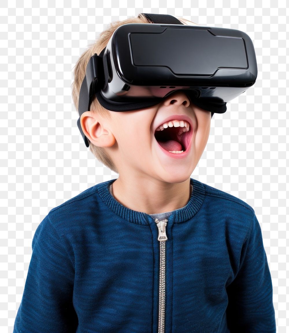 PNG Kid using virtual reality headset smiling white background technology. AI generated Image by rawpixel.