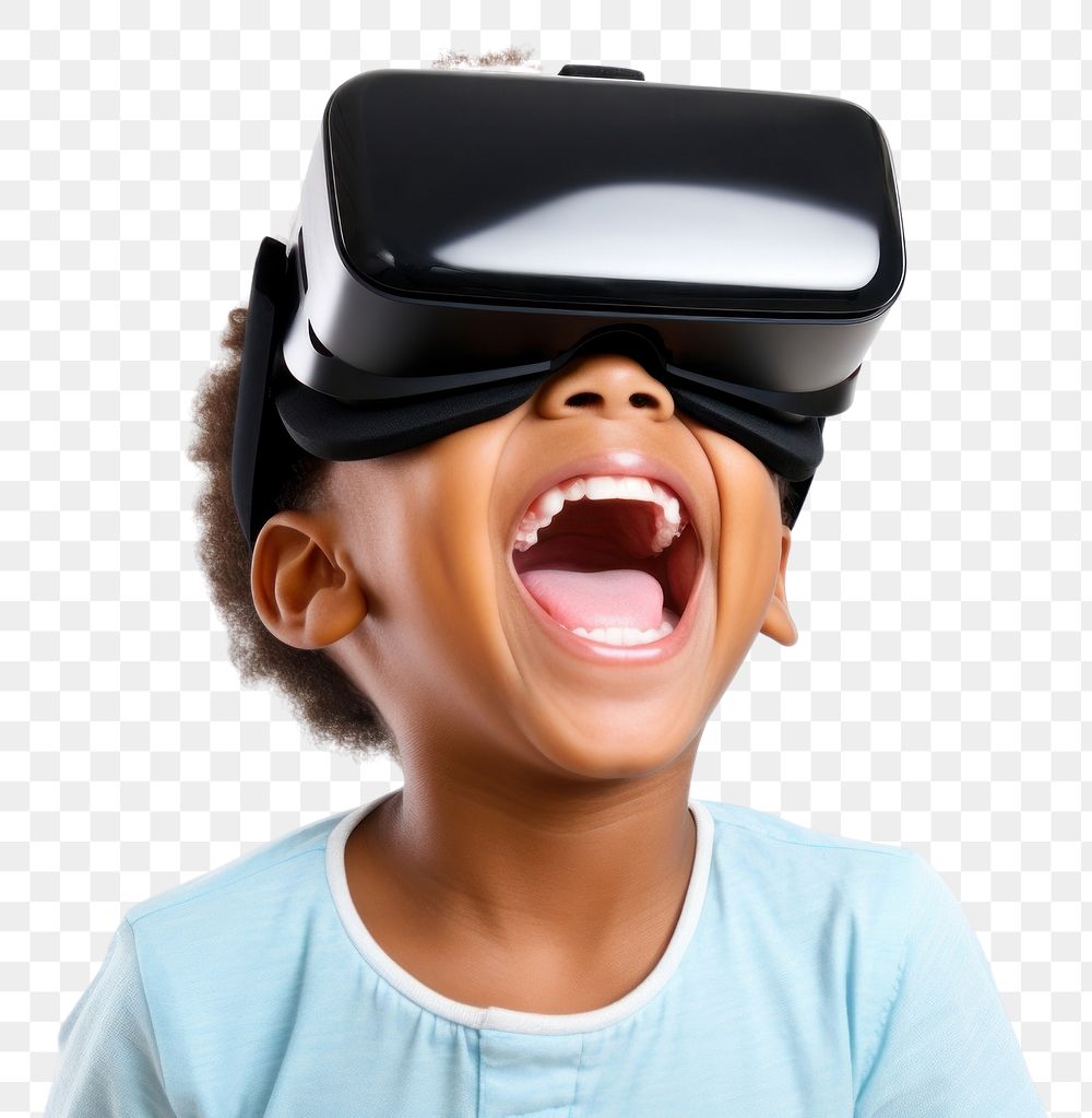 PNG Kid using virtual reality headset smiling child white background. AI generated Image by rawpixel.