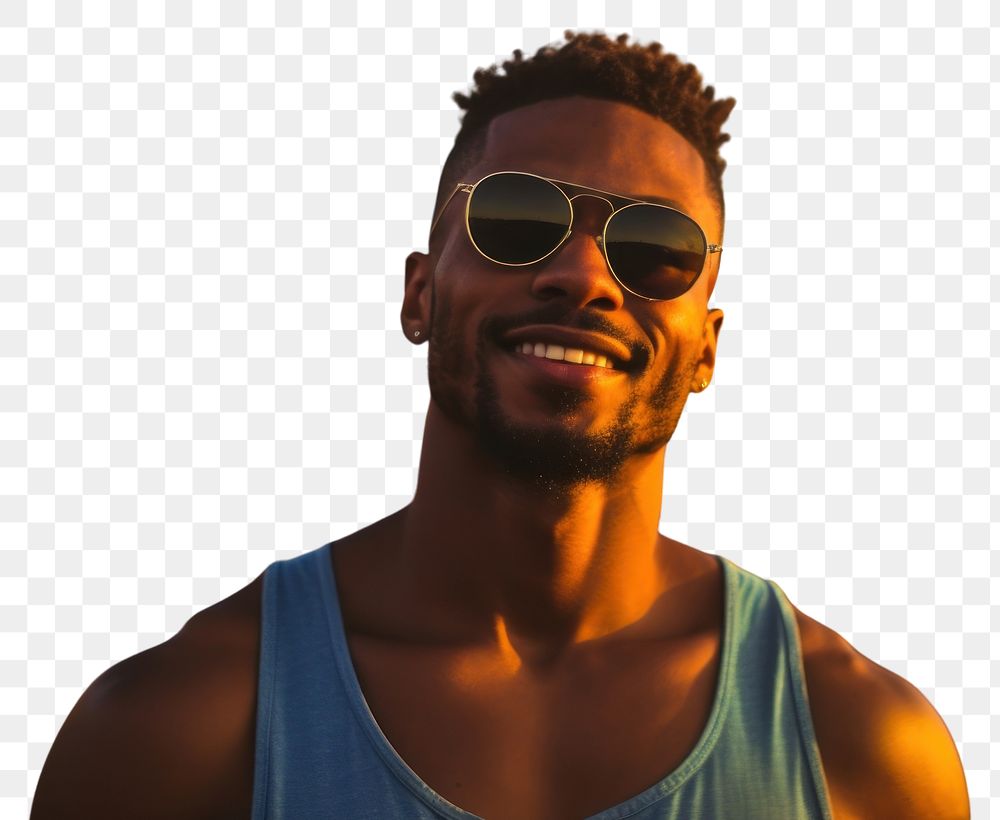 PNG Black man sunglasses festival portrait. AI generated Image by rawpixel.