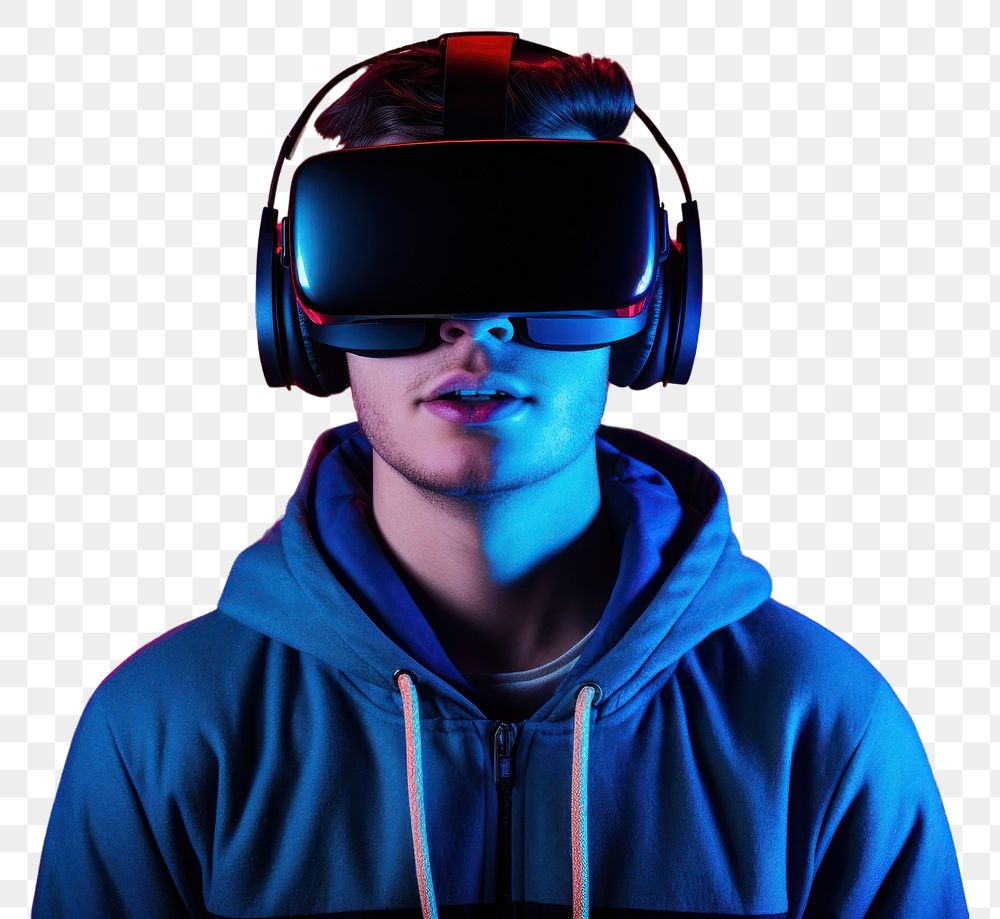 PNG Man in vr simulator portrait photo blue. AI generated Image by rawpixel.