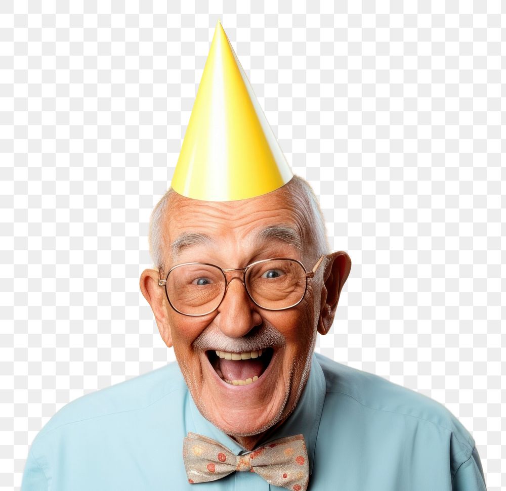 PNG Old person birthday portrait laughing. AI generated Image by rawpixel.