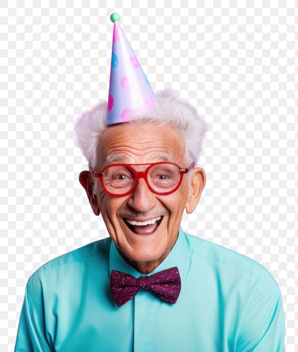 PNG Old person portrait birthday laughing. AI generated Image by rawpixel.